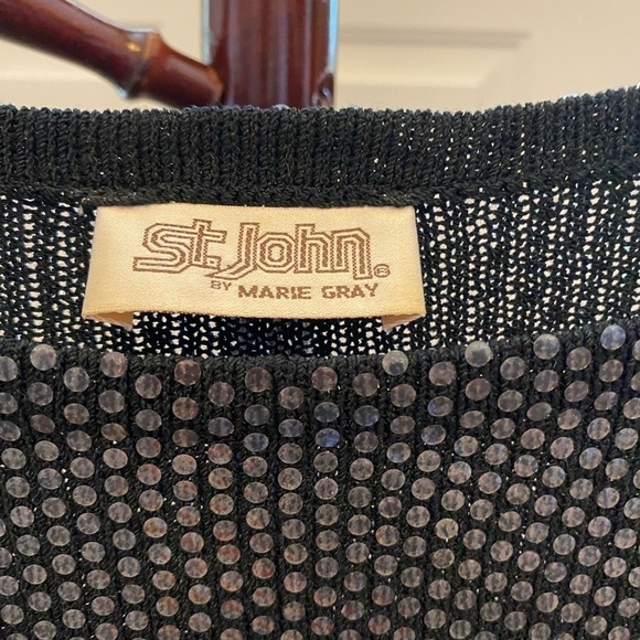 VINTAGE ST JOHN BY MARIE GRAY BLUE & BLACK KNIT DRESS MEASUREMENTS PROVIDED - Picture 3 of 8